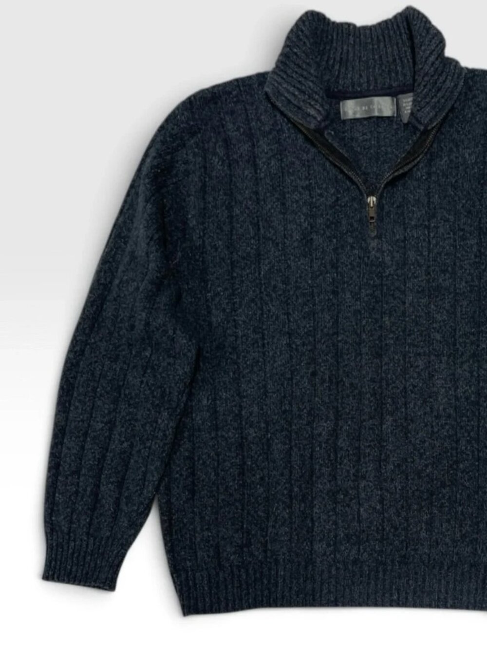 Oscar De La Renta Men’s Quarter-Zip Ribbed Pullover Sweater in Charcoal Gray XL - Picture 5 of 11